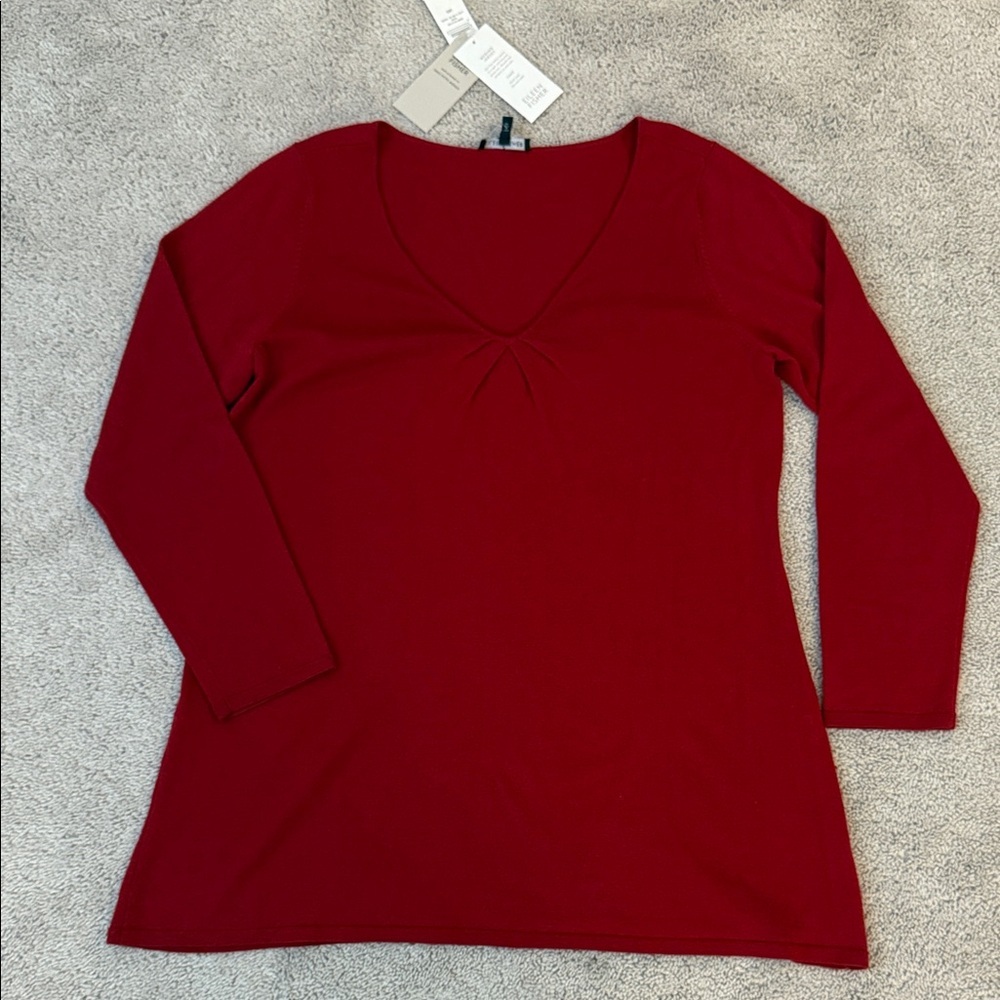 Eileen Fisher Merino Jersey Long Sleeve Top Cranberry Red Size Large